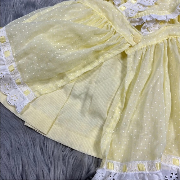 Vintage Handmade 2 Piece Yellow Polka Dot Ruffle Toddler Girls Pinafore - Picture 5 of 16